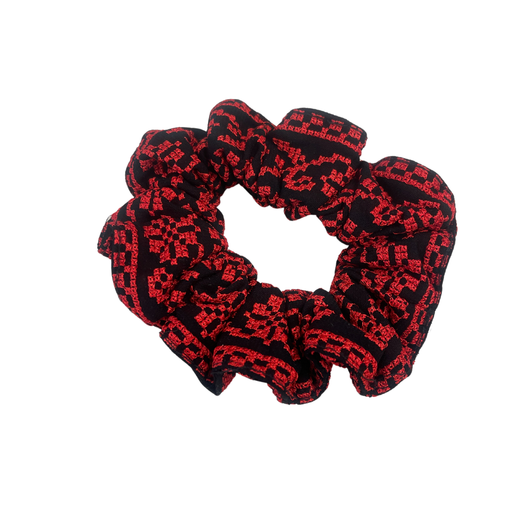 Embroidered Scrunchies - Red and Black - Handmade
