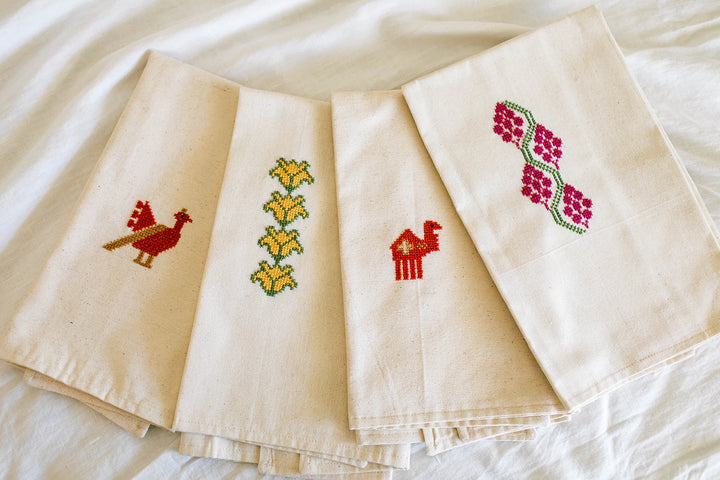 Hand Embroidered Tea Towels - Camel Motif - 100% Linen