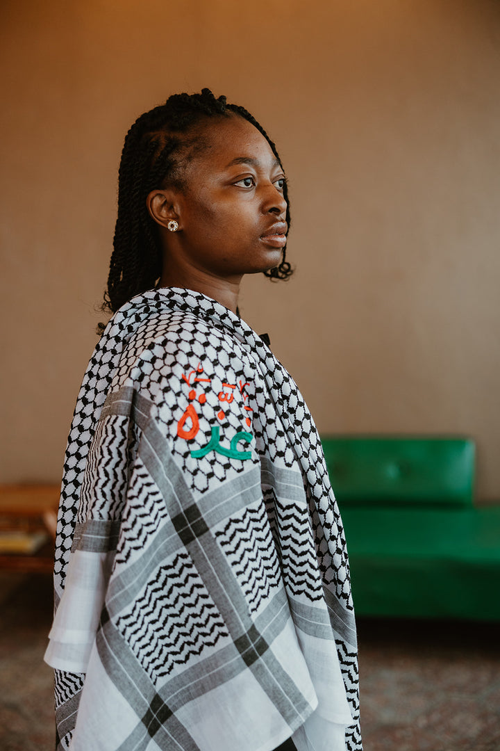Gaza Stitched Black and White Kuffiyeh (No tassels)