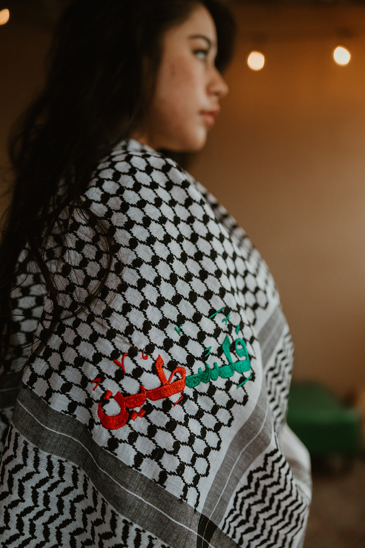 FALASTEEN Stitched Black and White Kuffiyeh (No tassels)