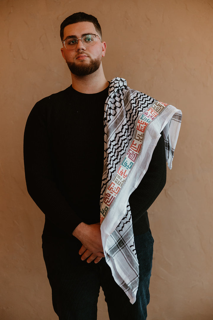 City Names Embroidered Kuffiyeh - Black and White