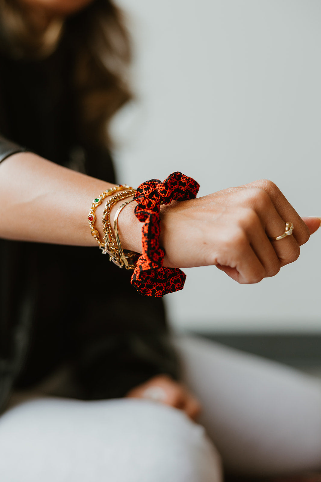 Embroidered Scrunchies - Red and Black - MINIS