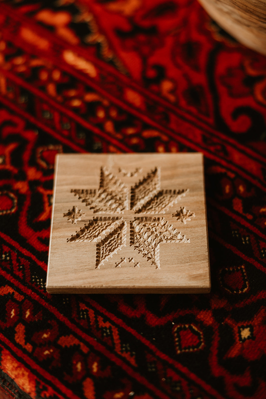 Hand-Carved Oak Wood Coasters (Set of 3)