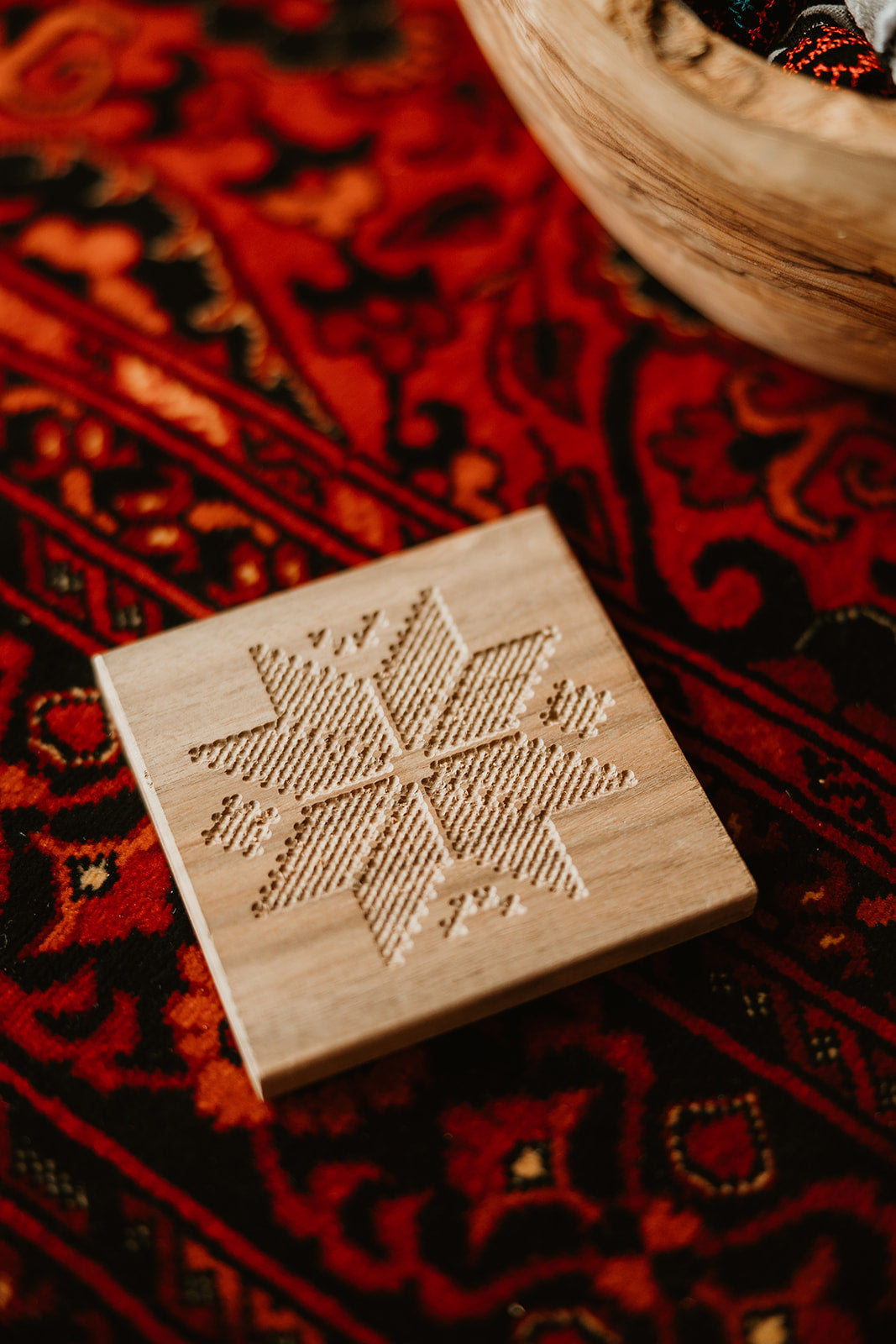 Hand-Carved Oak Wood Coasters (Set of 3)