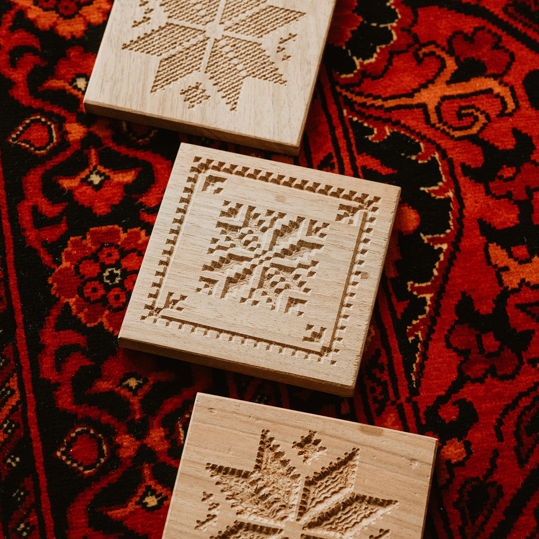 Hand-Carved Oak Wood Coasters (Set of 3)