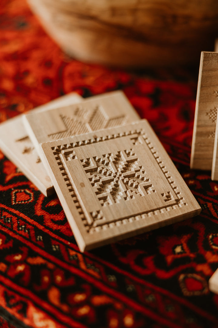 Hand-Carved Oak Wood Coasters (Set of 3)