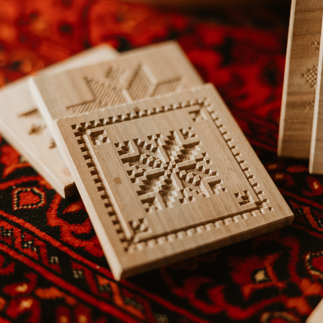 Hand-Carved Oak Wood Coasters (Set of 3)