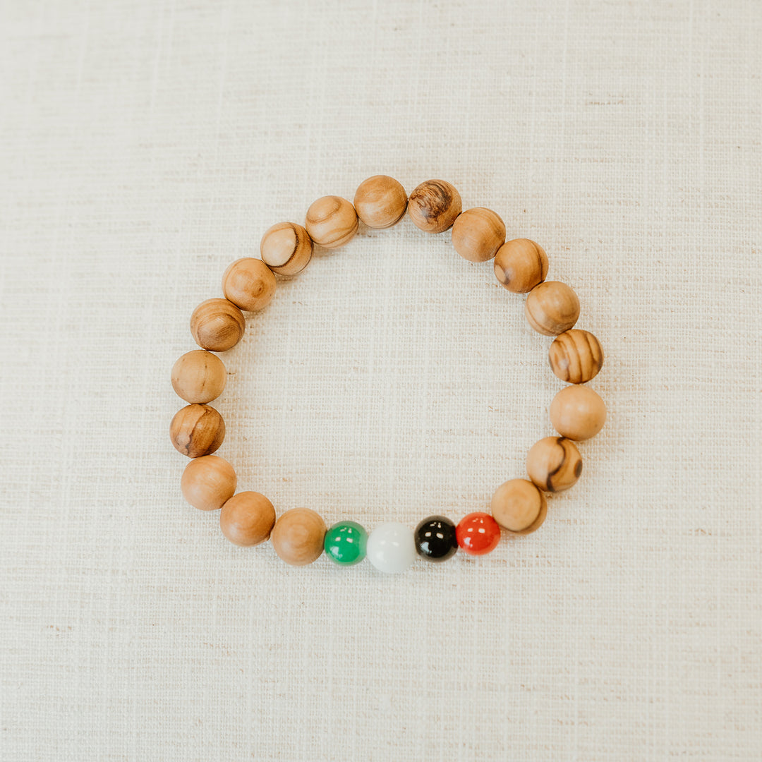 Olive Wood Bracelet - Palestine Flag Colors