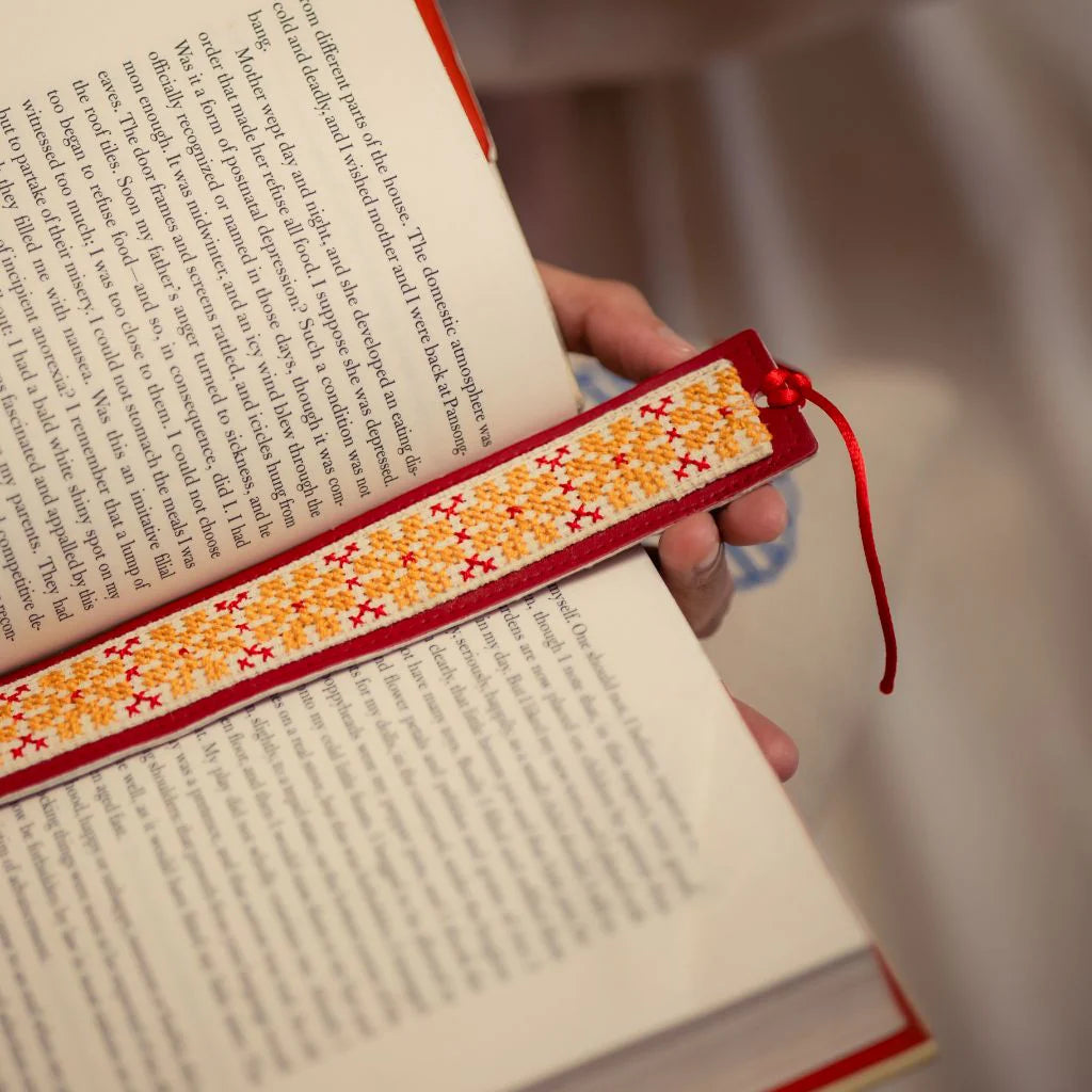 Tatreez Hand-Embroidered Bookmark Saffron Red