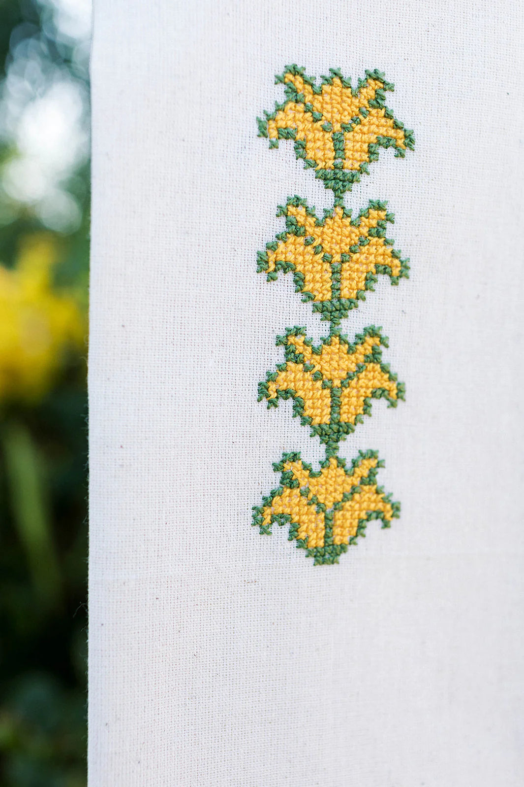 Hand Embroidered Tea Towels - Cauliflower Motif - 100% Linen