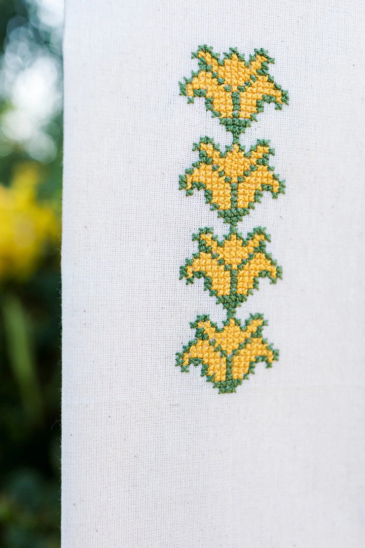 Hand Embroidered Tea Towels - Cauliflower Motif - 100% Linen