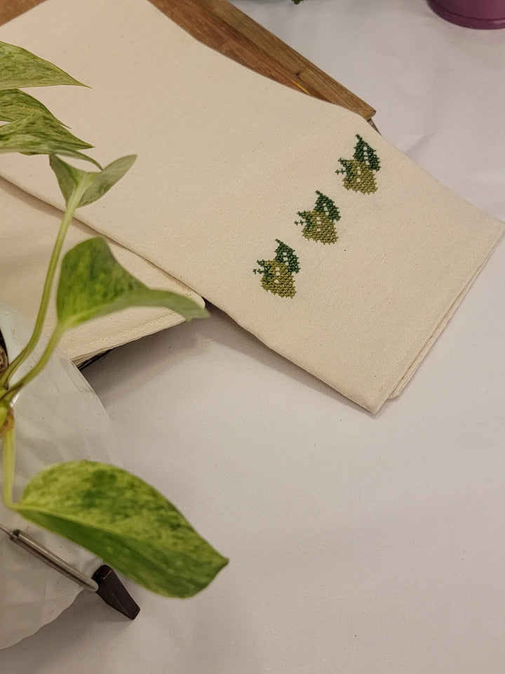 Hand Embroidered Tea Towels - Strawberry Motif - 100% Linen