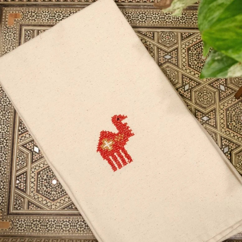 Hand Embroidered Tea Towels - Camel Motif - 100% Linen