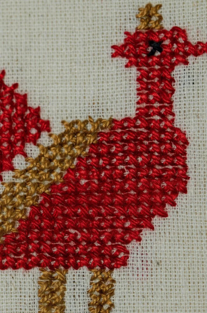 Hand Embroidered Tea Towels - Rooster Motif - 100% Linen