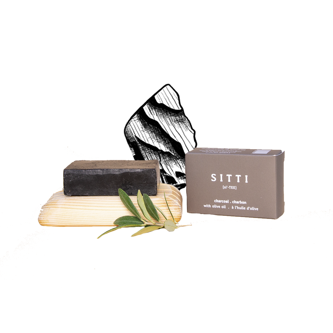 Charcoal Olive Oil Soap + Wooden Dish Set