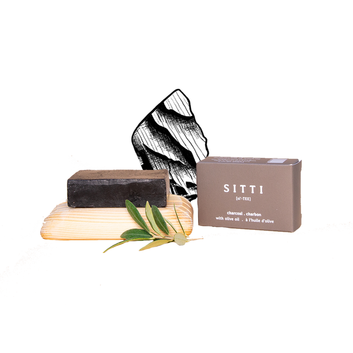 Charcoal Olive Oil Soap + Wooden Dish Set