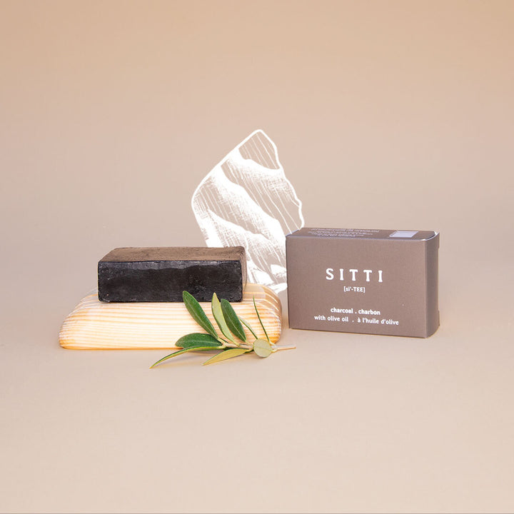 Charcoal Olive Oil Soap + Wooden Dish Set
