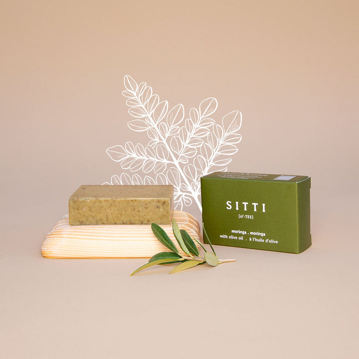 Moringa Olive Oil Soap + Wooden Dish Set