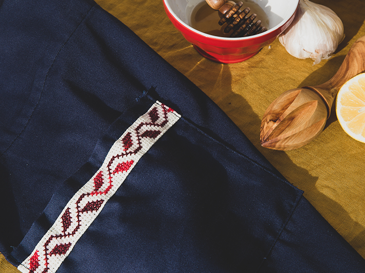 Hand-embroidered Navy Waist Apron