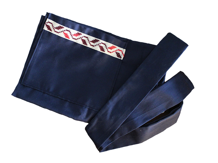 Hand-embroidered Navy Waist Apron