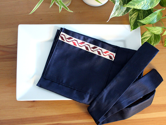 Hand-embroidered Navy Waist Apron