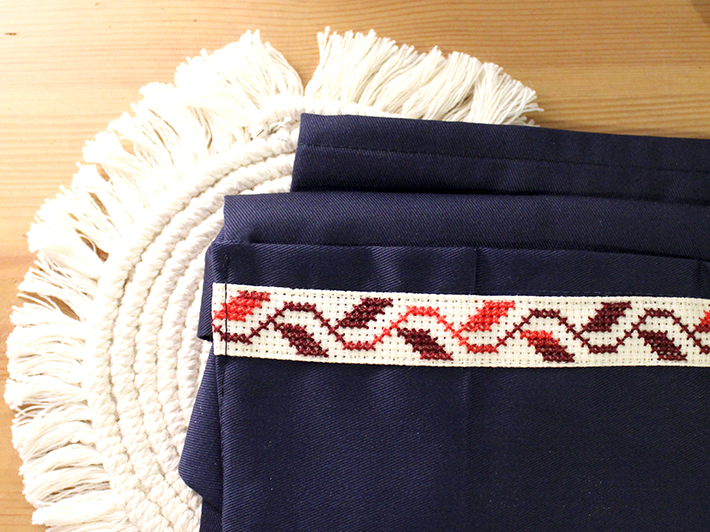 Hand-embroidered Navy Waist Apron