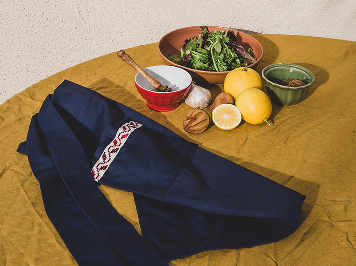 Hand-embroidered Navy Waist Apron
