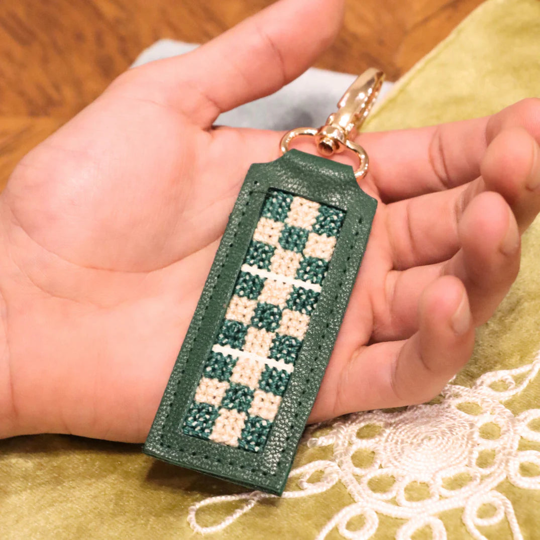 Leather Tatreez Hand-Embroidered Key-Fob (Made in Palestine) - Green/Yellow