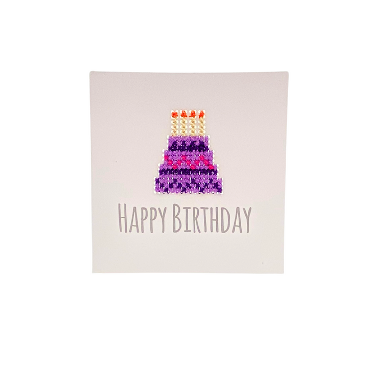 Hand Embroidered Card - Happy Birthday