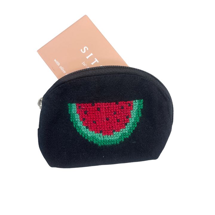 Watermelon Hand-Embroidered Coin Pouch (medium)