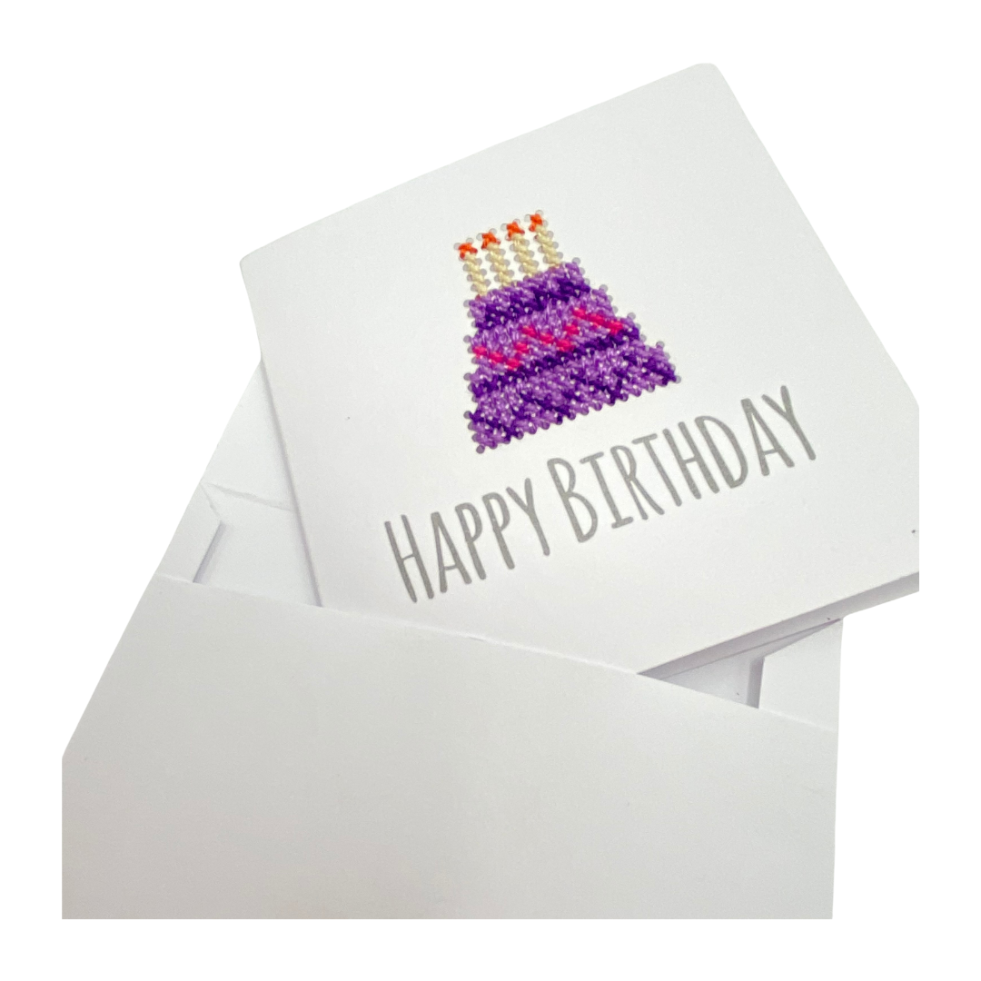 Hand Embroidered Card - Happy Birthday
