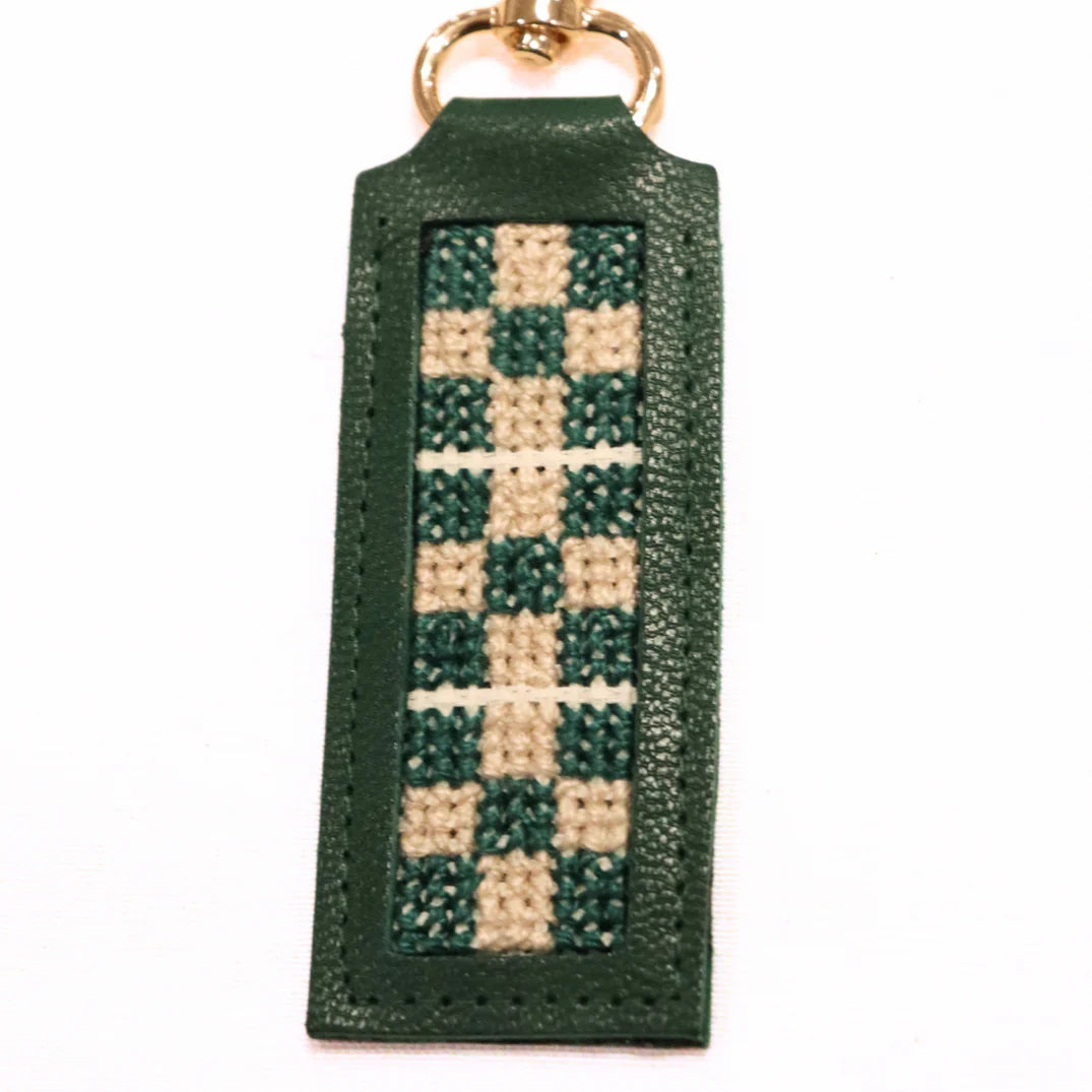 Leather Tatreez Hand-Embroidered Key-Fob (Made in Palestine) - Green/Yellow