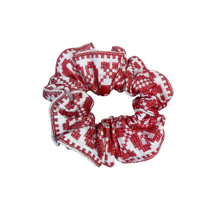 Embroidered Scrunchies - Red and White - Handmade