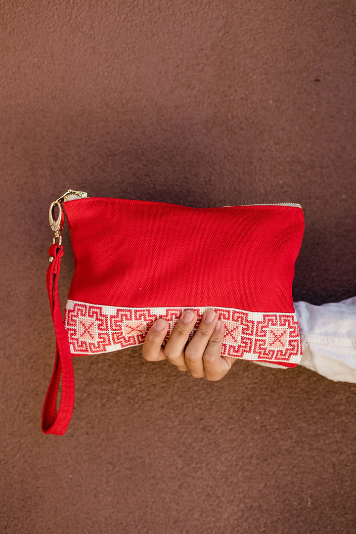 Safa Tatreez Pouch - Red (Hand-Embroidered in Palestine)