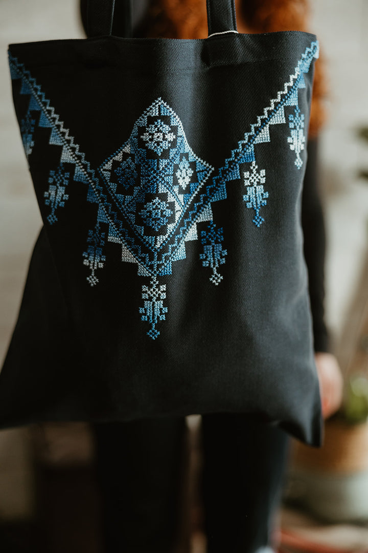 Hand Embroidered Dome & Flower Tote Bag