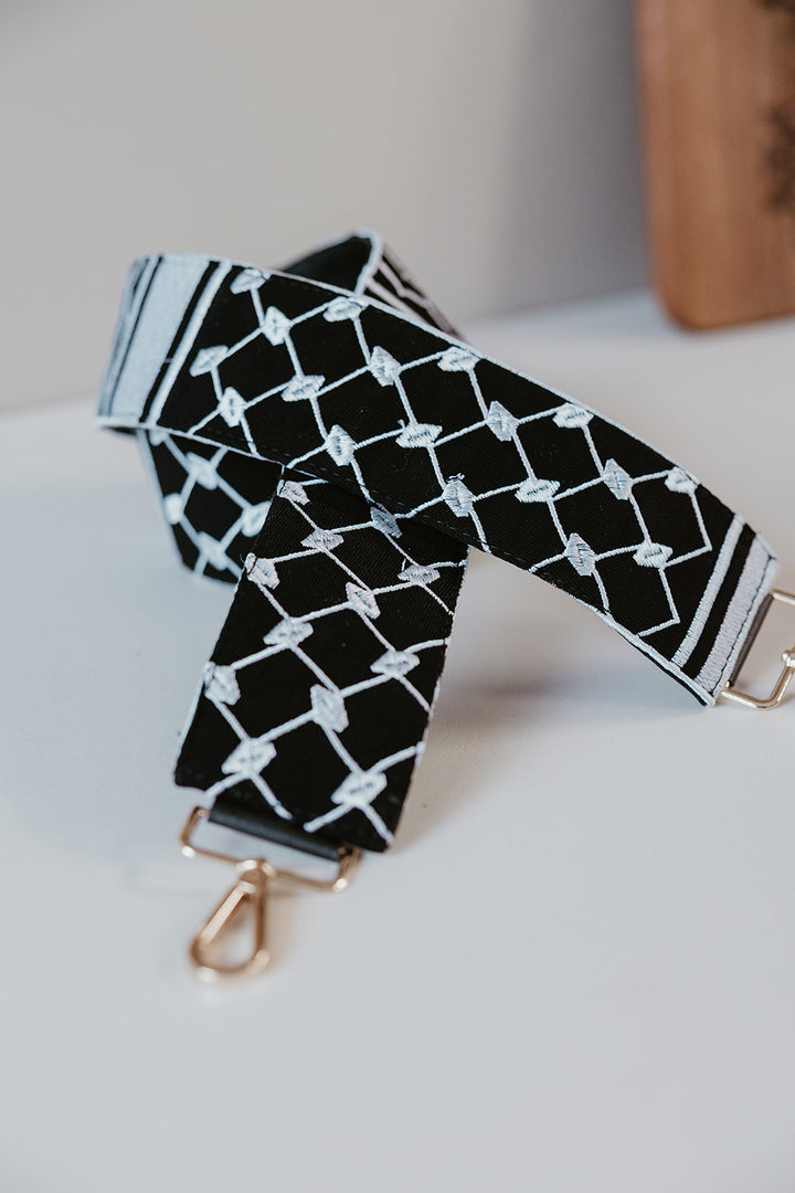 Kuffiyeh Inverted White on Black Vegan Strap  (Camera / Bag Strap)