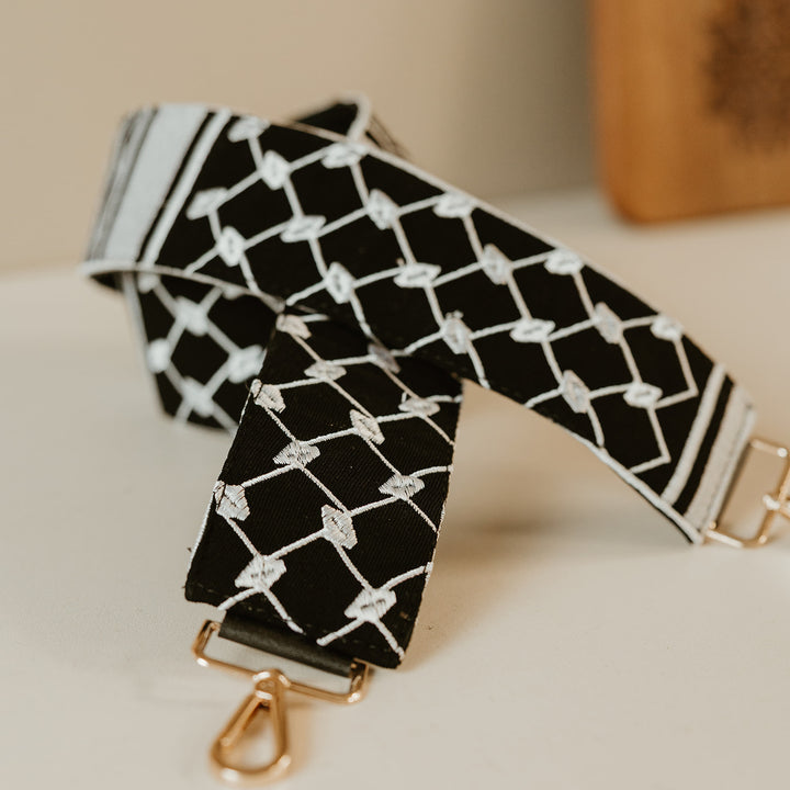 Kuffiyeh Inverted White on Black Vegan Strap  (Camera / Bag Strap)
