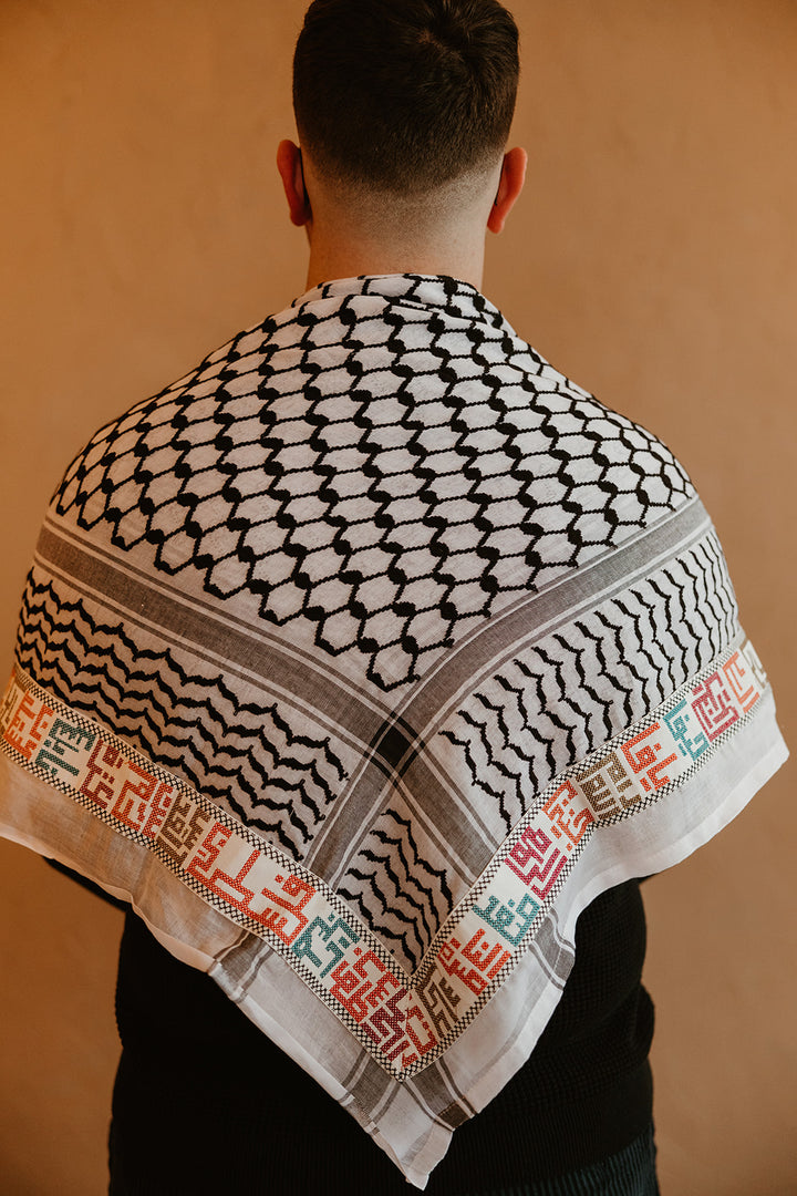 City Names Embroidered Kuffiyeh - Black and White