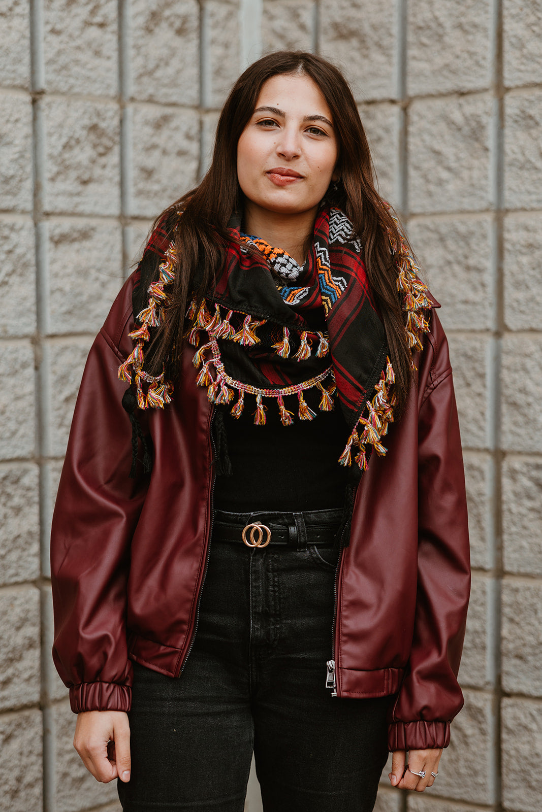 Black Multicolored Kuffiyeh with Colored Tassels