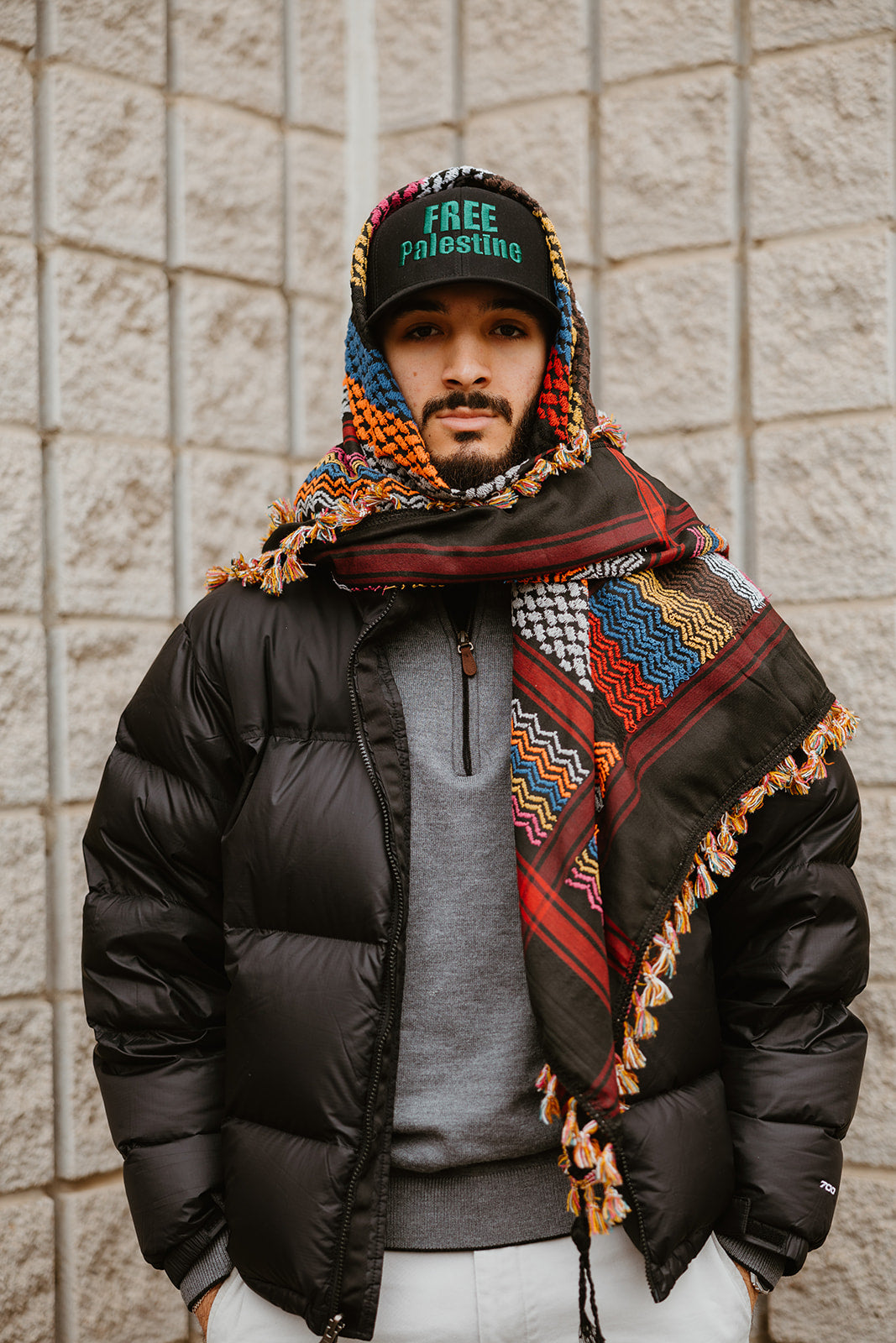 Black Multicolored Kuffiyeh with Colored Tassels