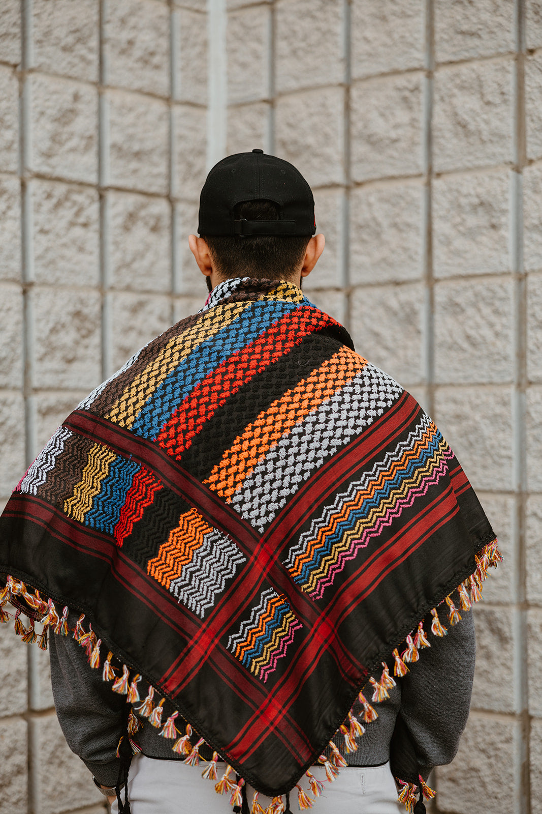 Black Multicolored Kuffiyeh with Colored Tassels