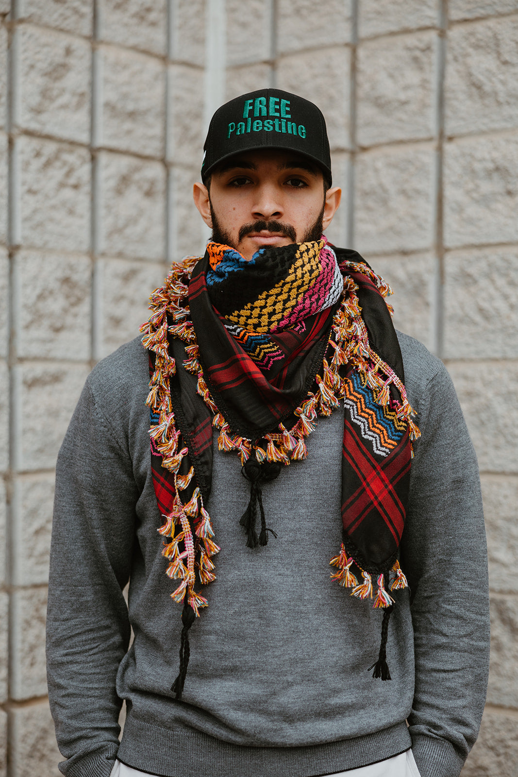 Black Multicolored Kuffiyeh with Colored Tassels