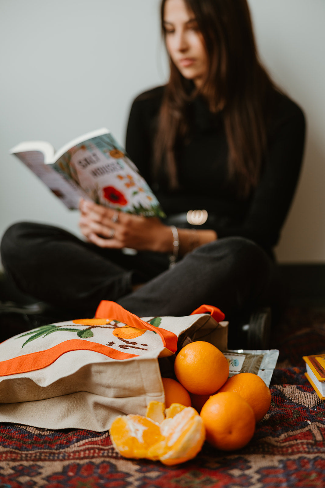 Hand Embroidered Yafa Orange Tote Bag