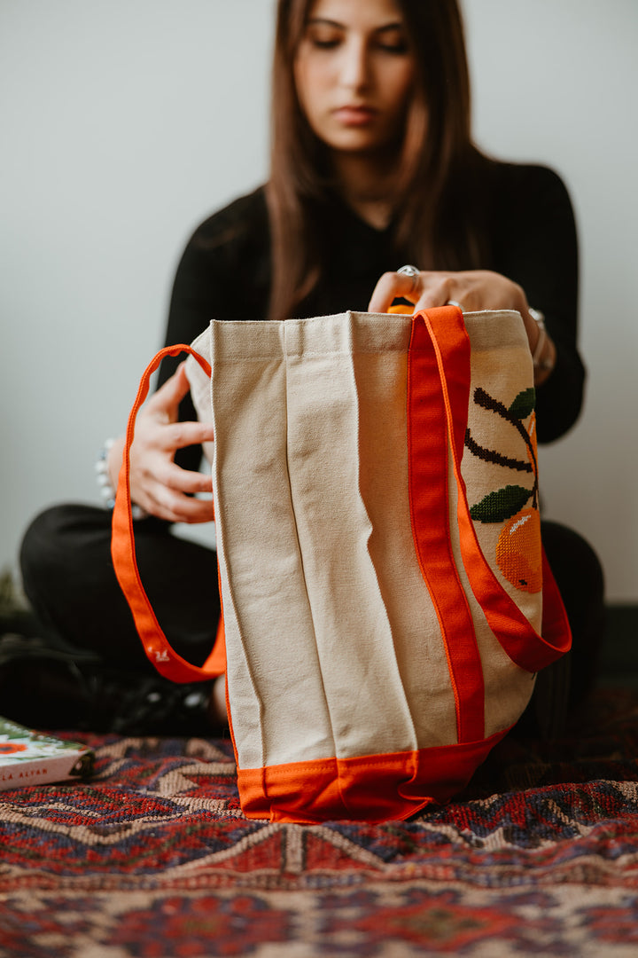 Hand Embroidered Yafa Orange Tote Bag