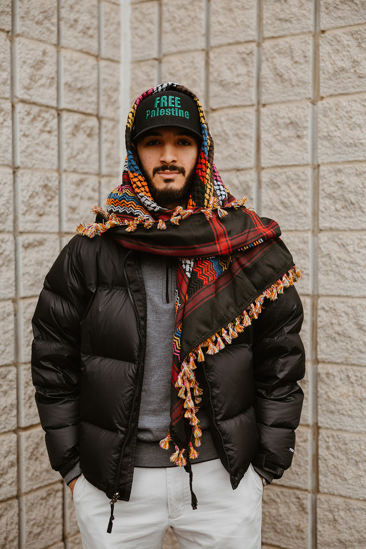 Black Multicolored Kuffiyeh with Colored Tassels