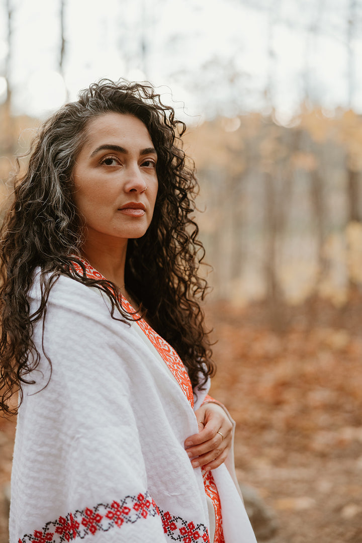 White on White - Hand Embroidered Poppy Kuffiyeh