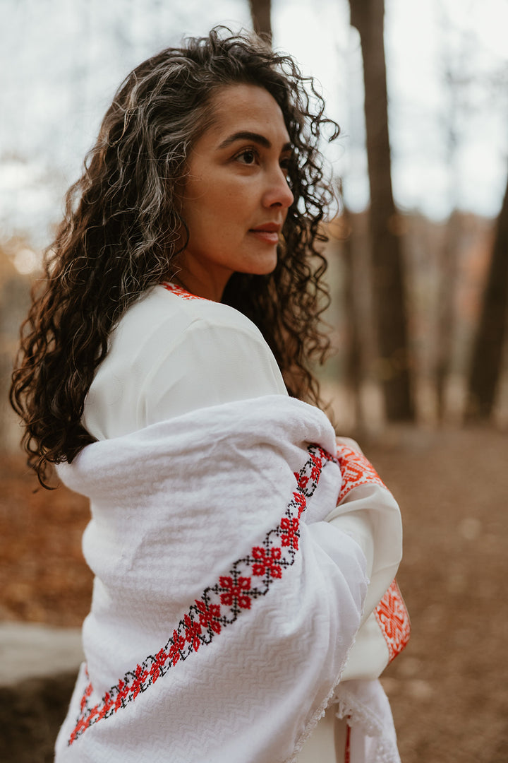 White on White - Hand Embroidered Poppy Kuffiyeh