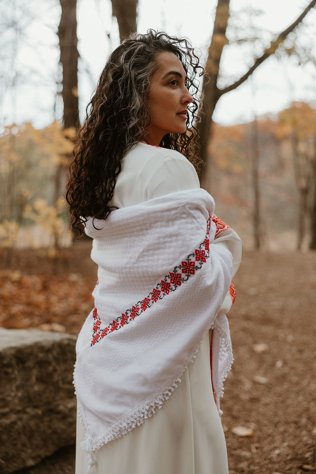 White on White - Hand Embroidered Poppy Kuffiyeh