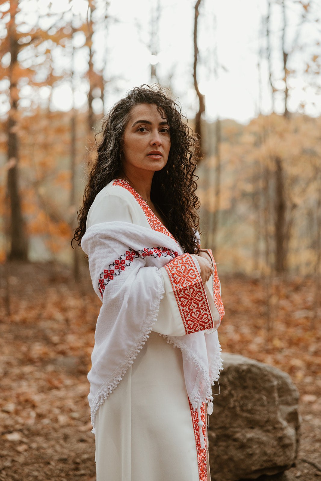 White on White - Hand Embroidered Poppy Kuffiyeh