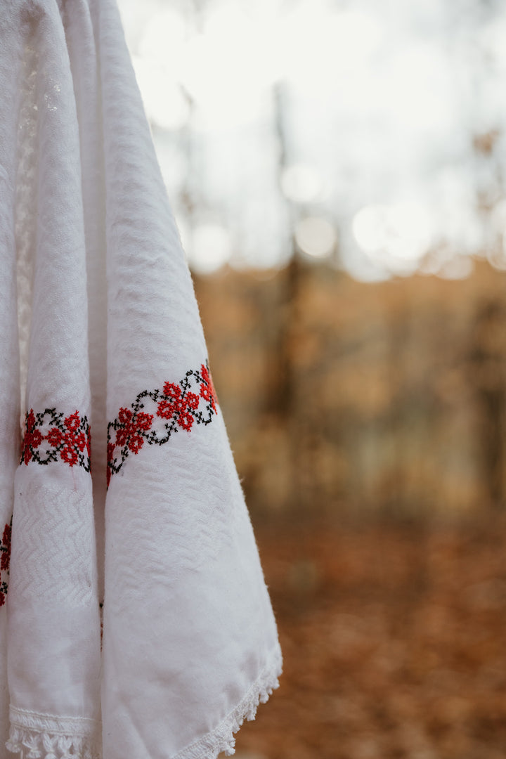 White on White - Hand Embroidered Poppy Kuffiyeh